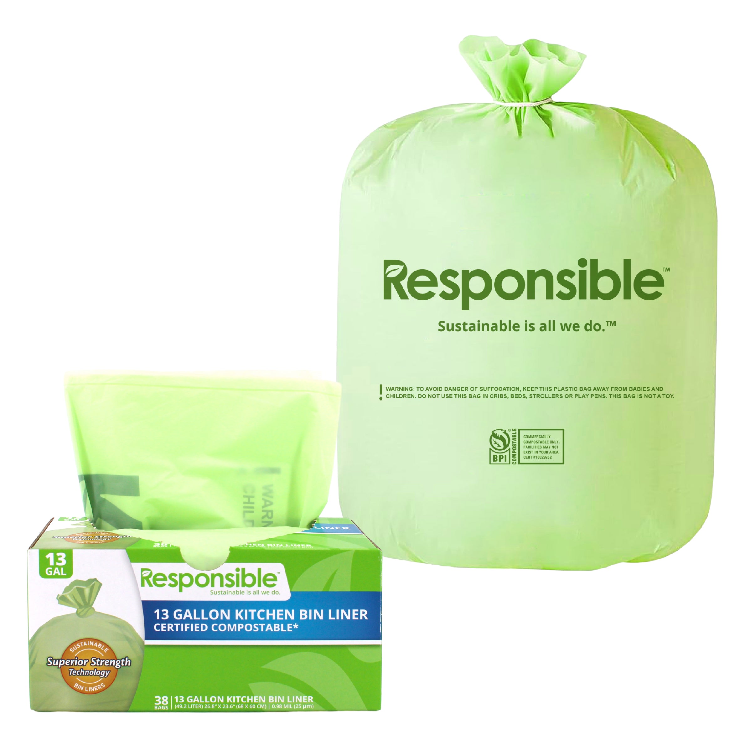 13 Gallon Compostable Bin Liners 38CT