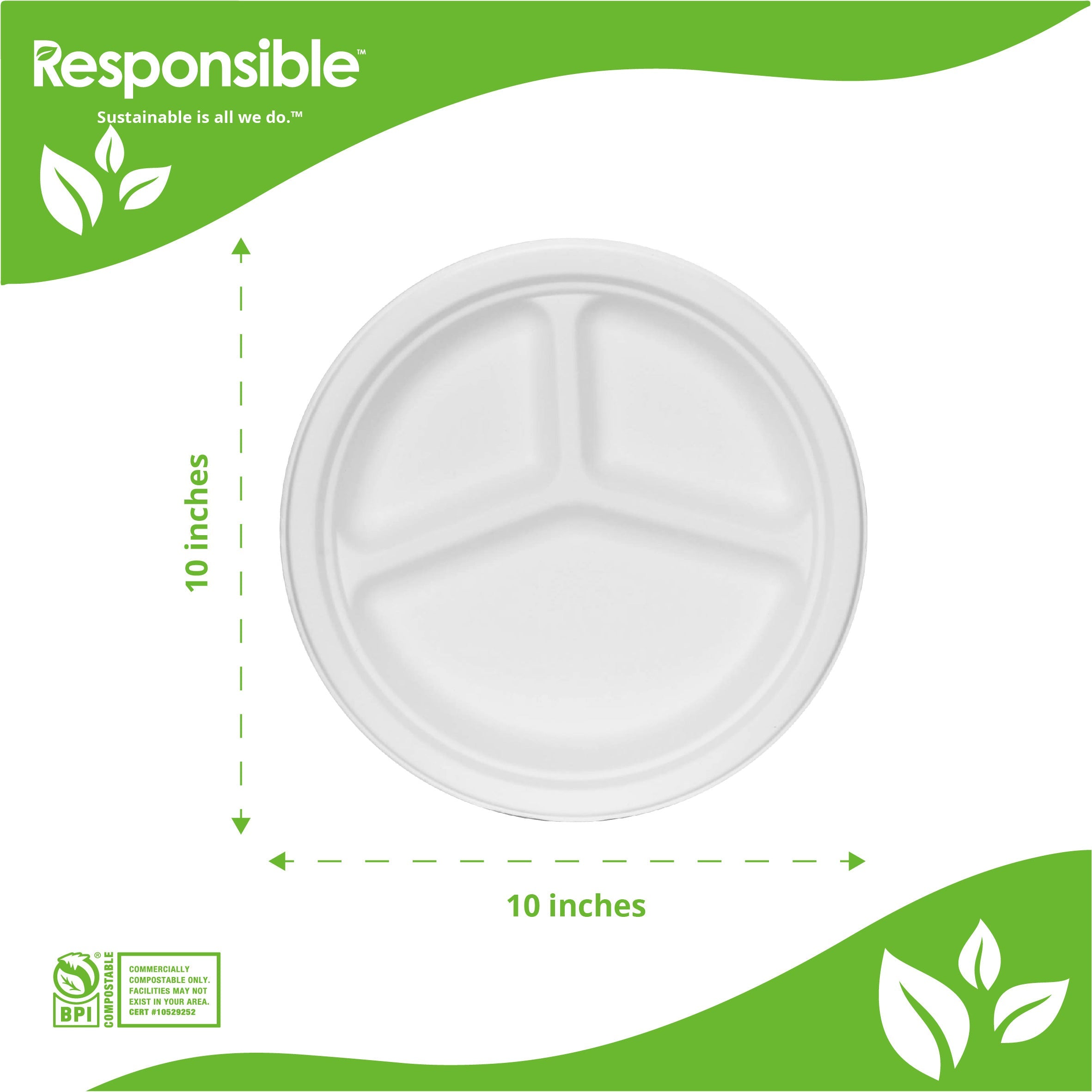 10 Inch 3-Compartment Plates