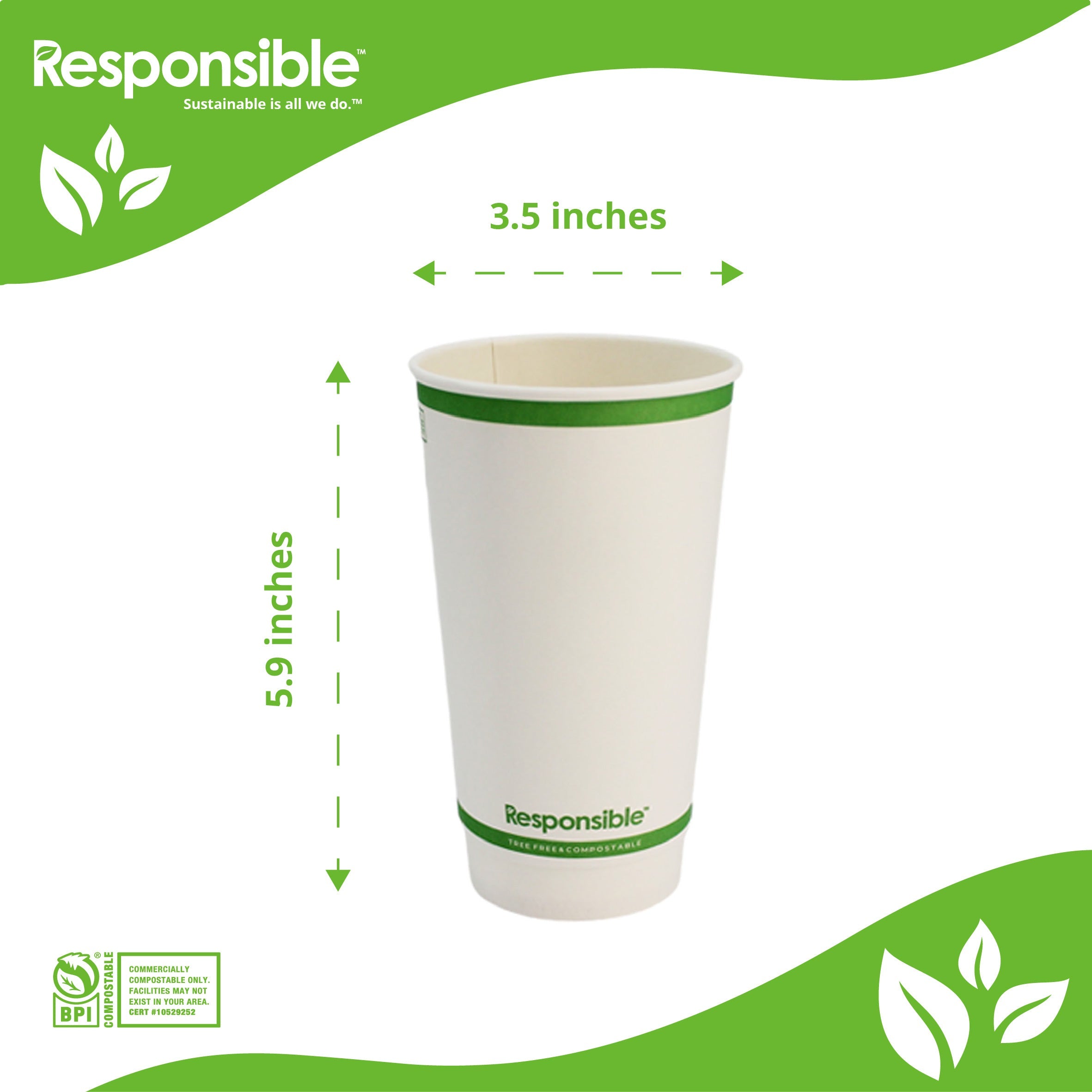 Compostable 20 oz Smooth Insulated Paper Hot Cups