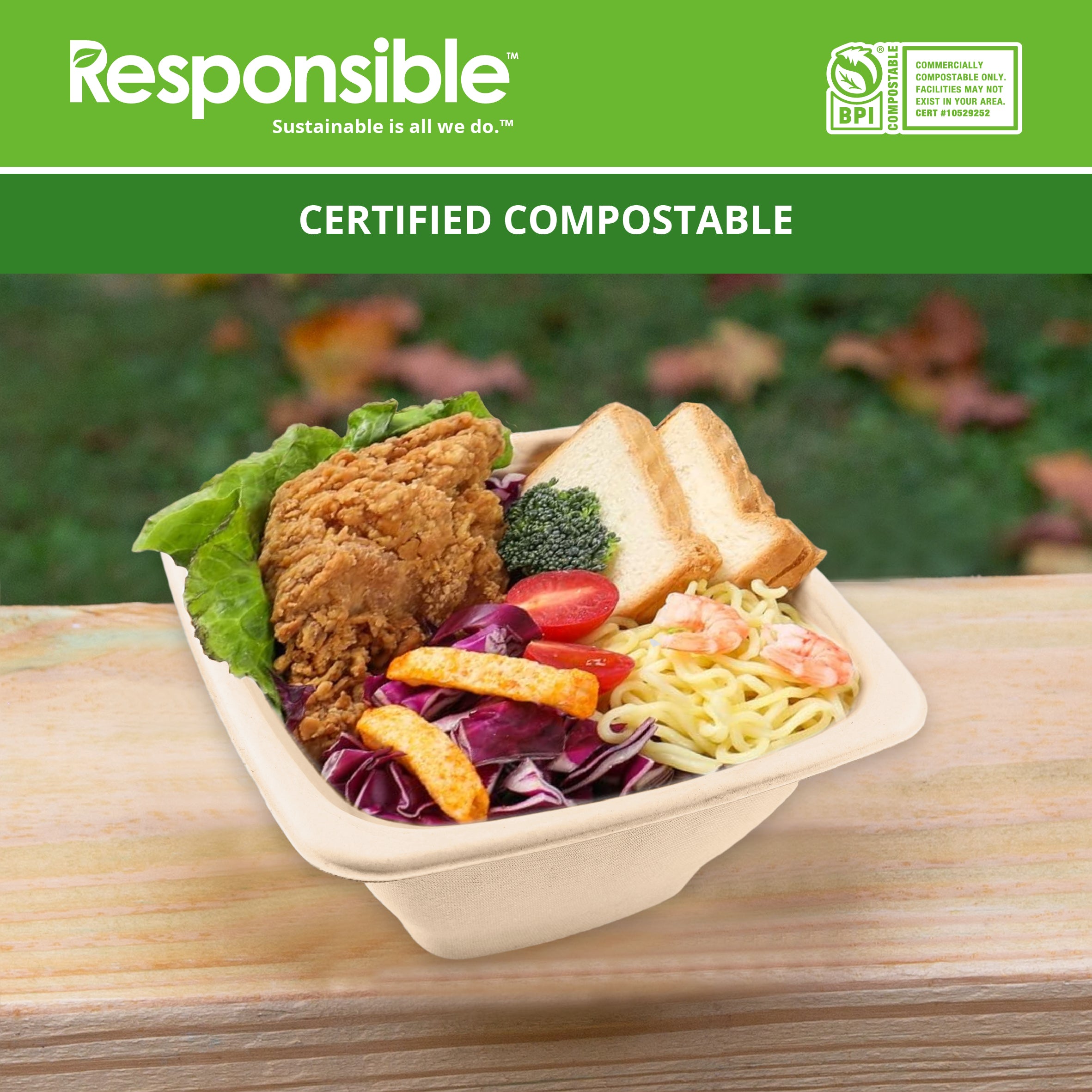 Compostable 48 oz Square Bowls Brown