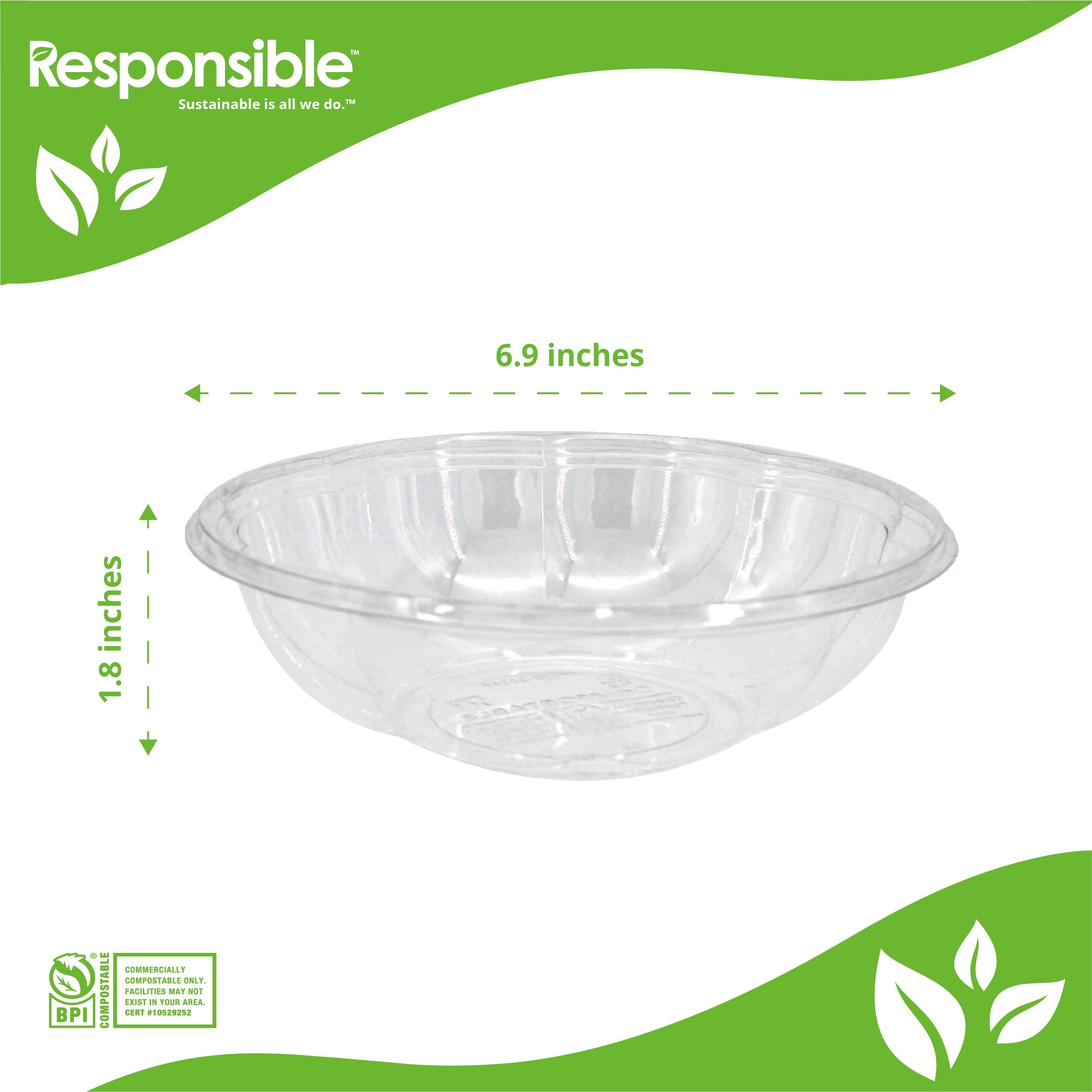 Compostable 18 oz Clear Round Salad Bowls