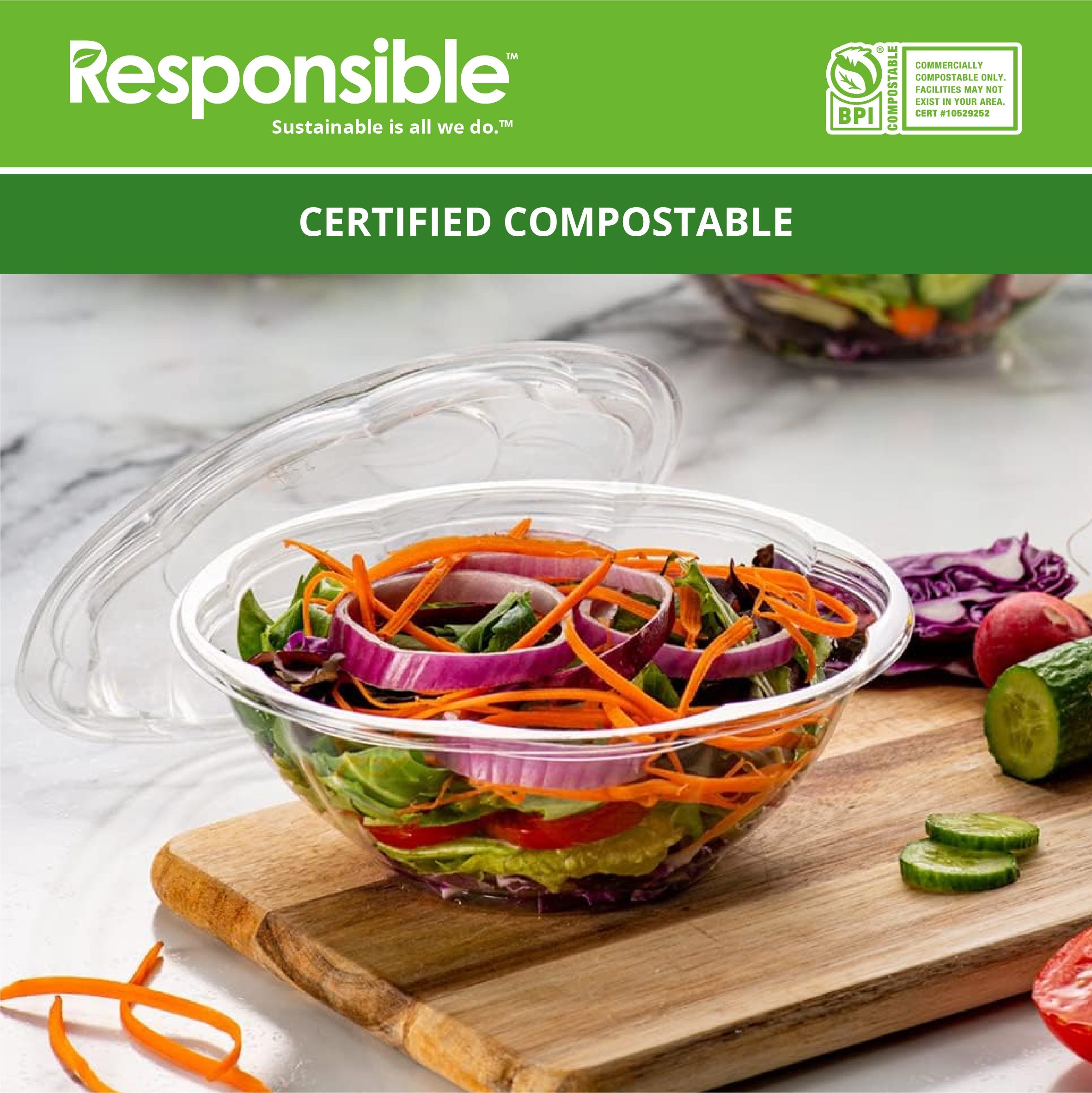 Compostable 24 oz Clear Round Salad Bowls