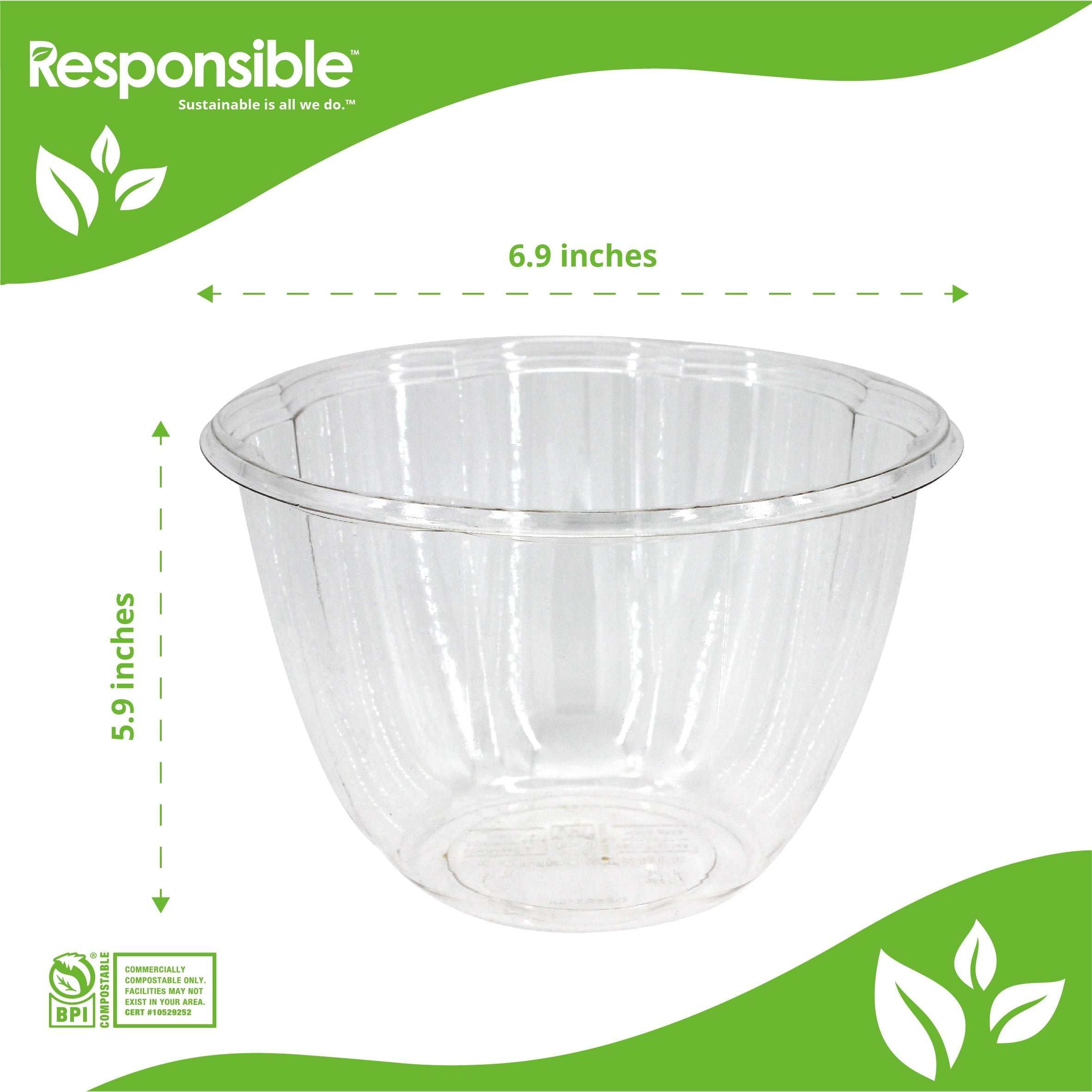 Compostable 48 oz Clear Round Salad Bowls