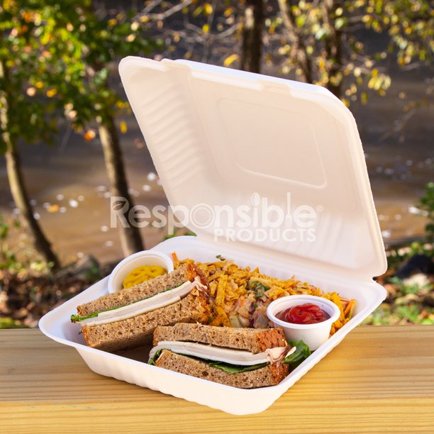 Compostable 9 inch Molded Fiber Hinged Containers with Vent Holes