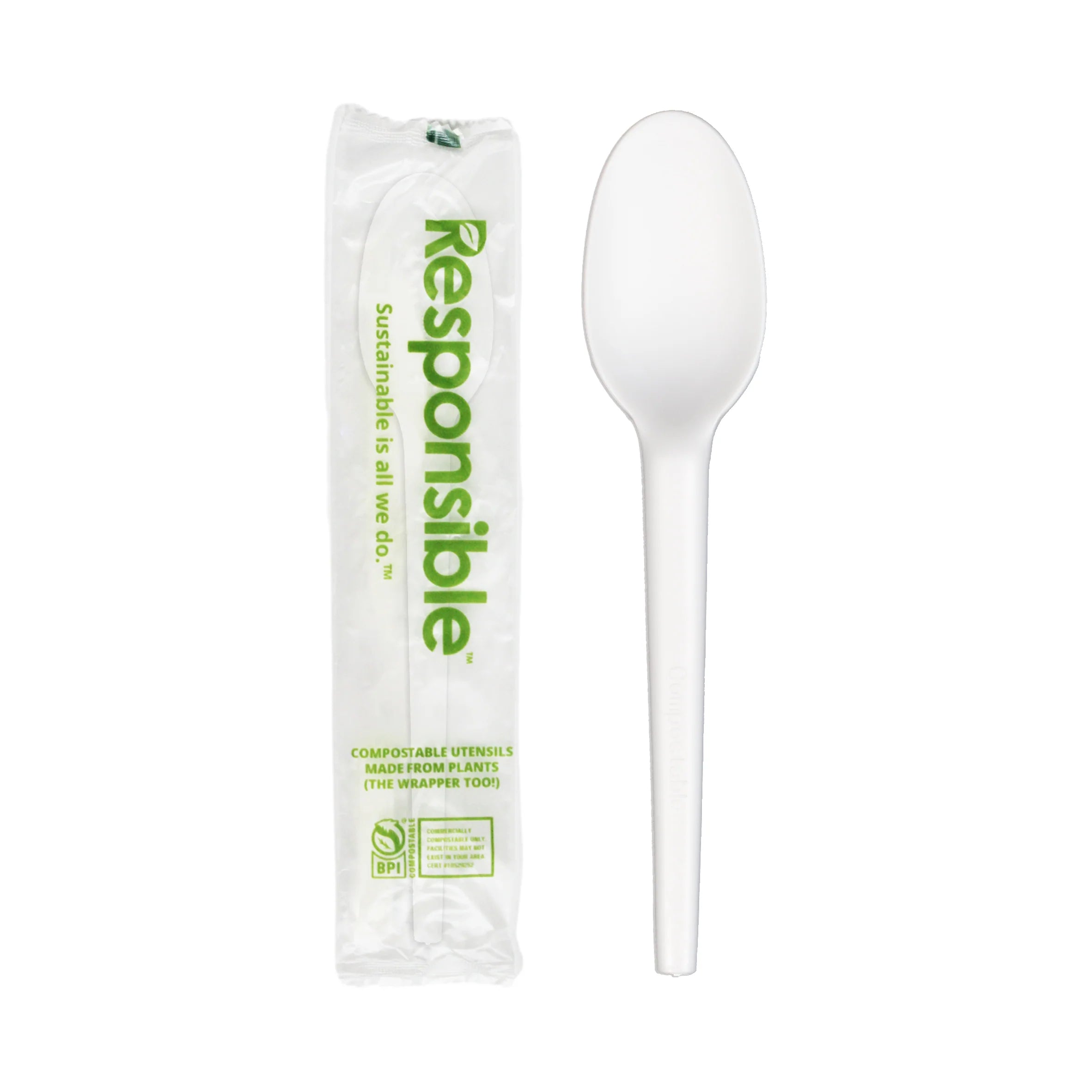 Compostable 6.75 Inch Spoons Individual Wrap – Responsible Products