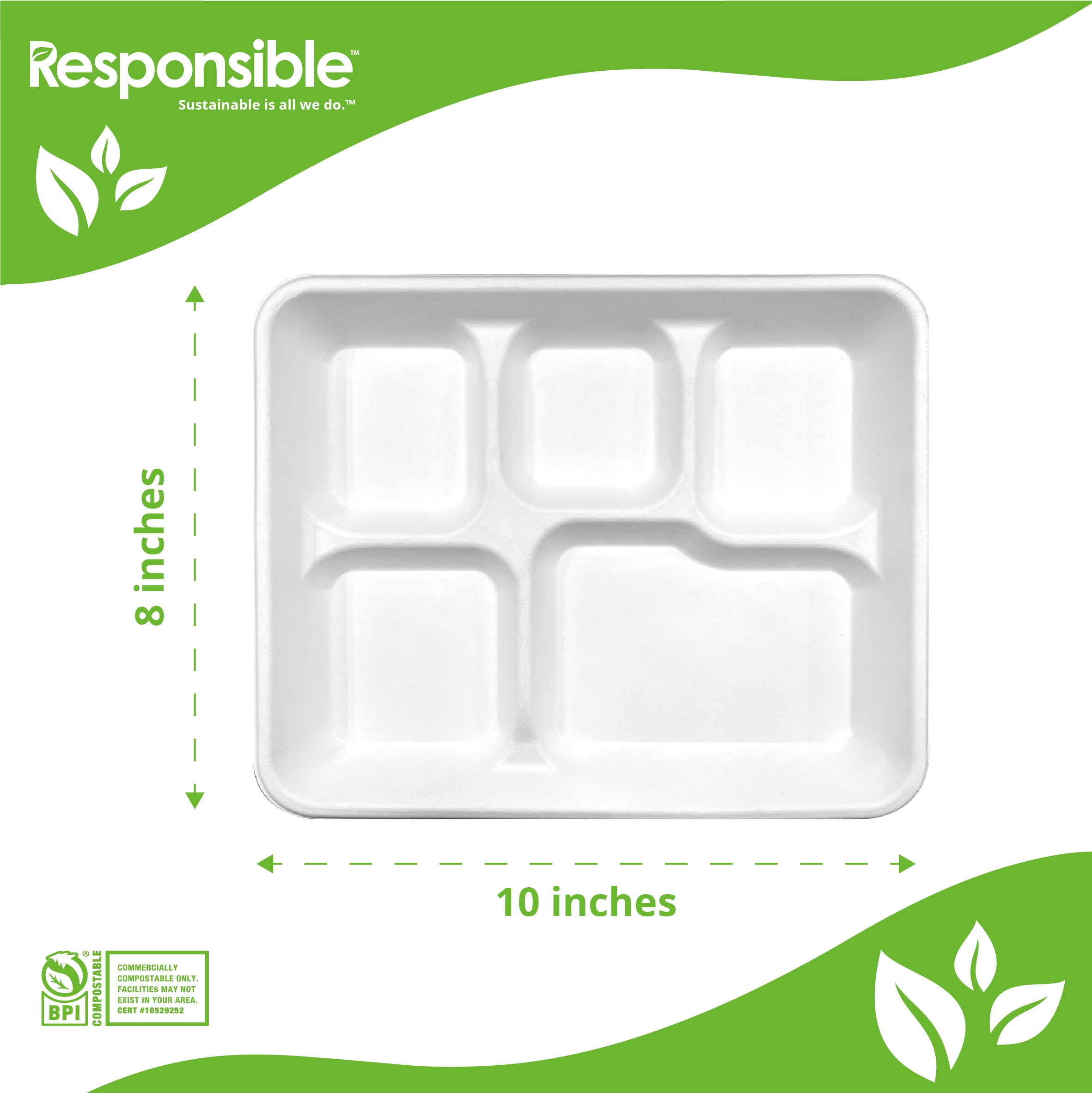 Compostable 5-Compartment Food Trays