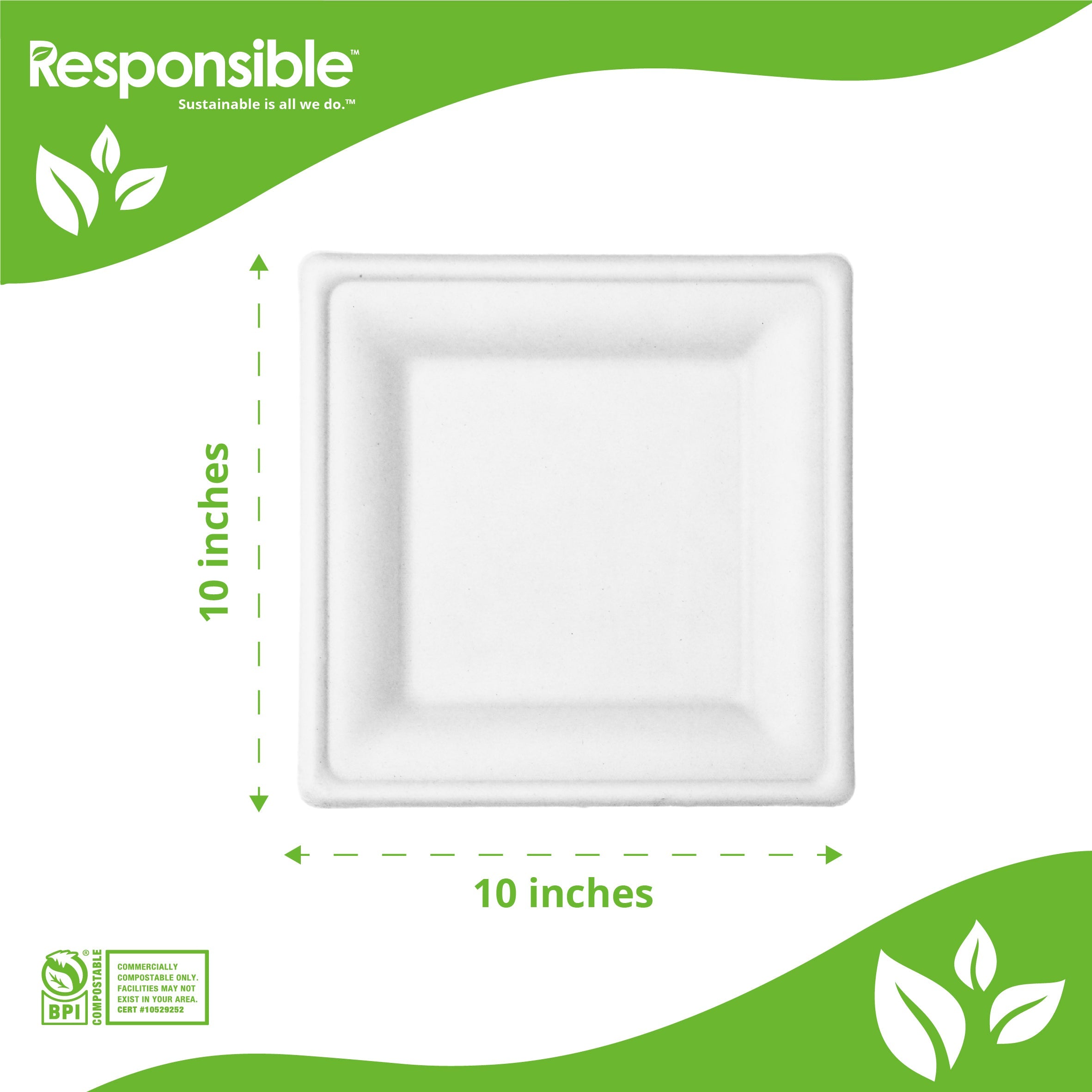Compostable 10 Inch Square Plates