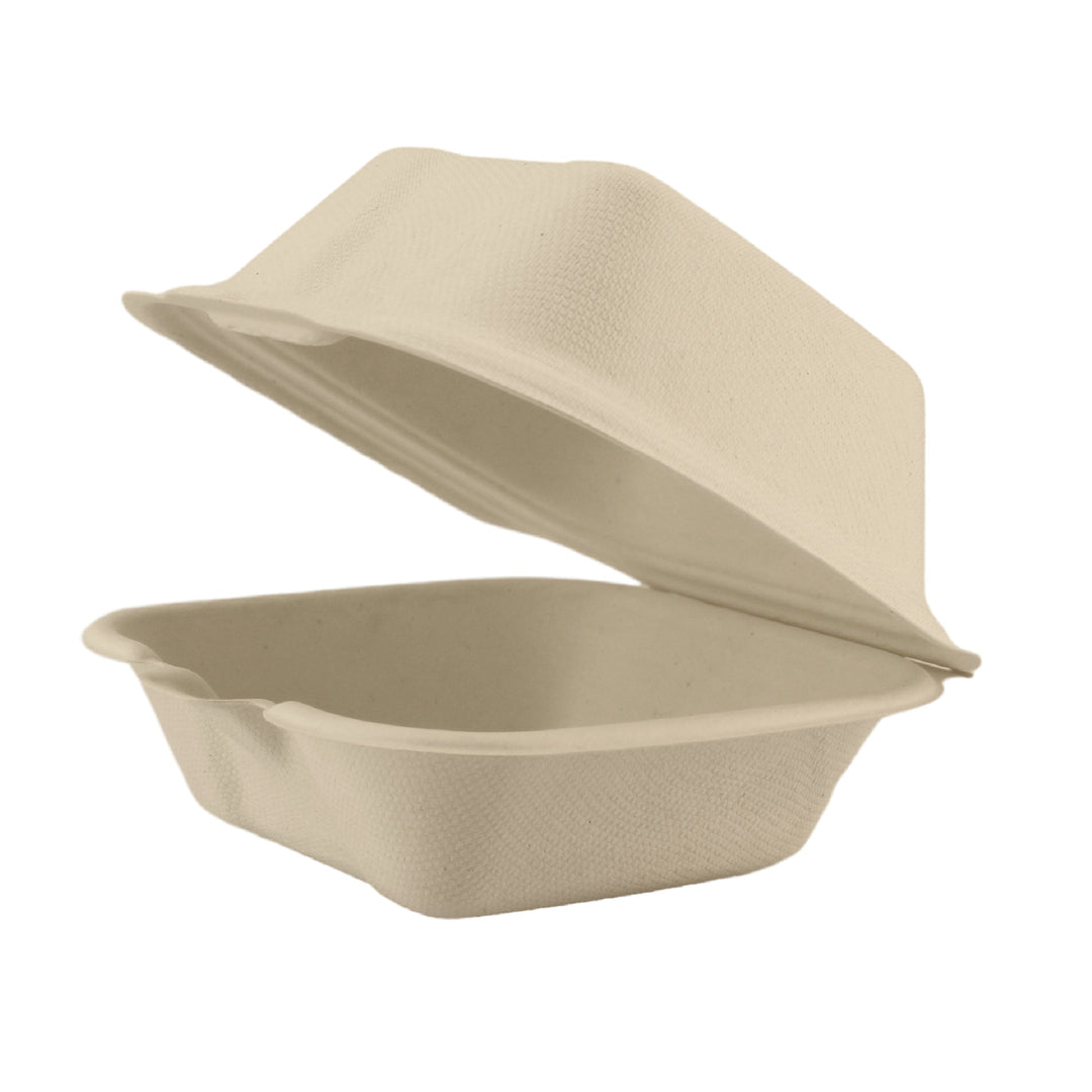 Compostable 6 x 6 inch Molded Fiber Hinged Containers Brown ...