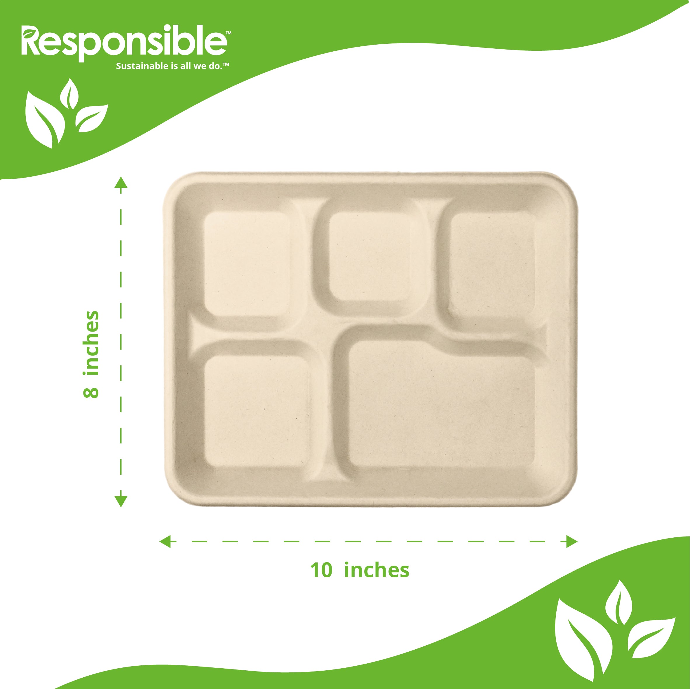 Compostable 5-Compartment Food Trays Molded Fiber Brown