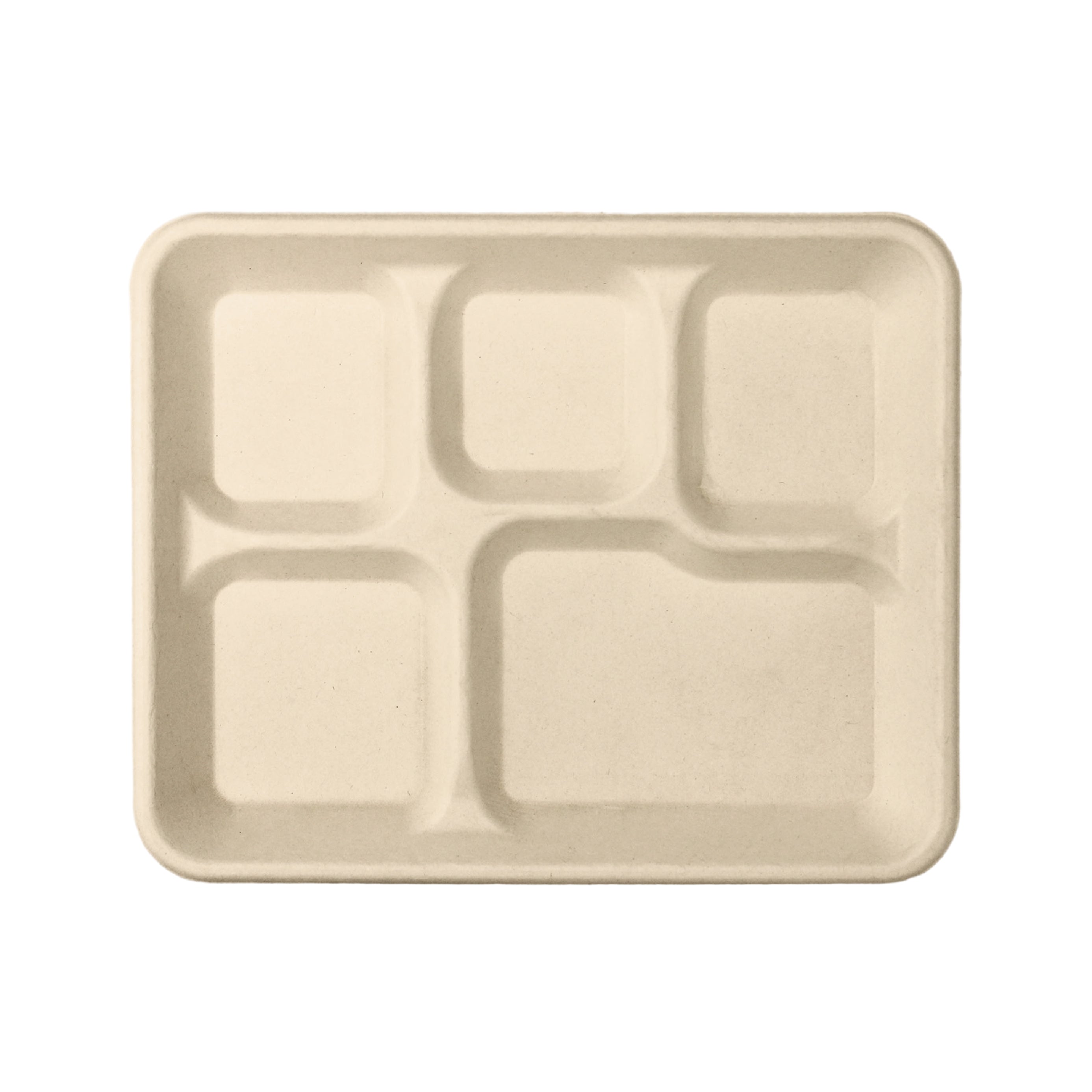 Compostable 5-Compartment Food Trays Molded Fiber Brown