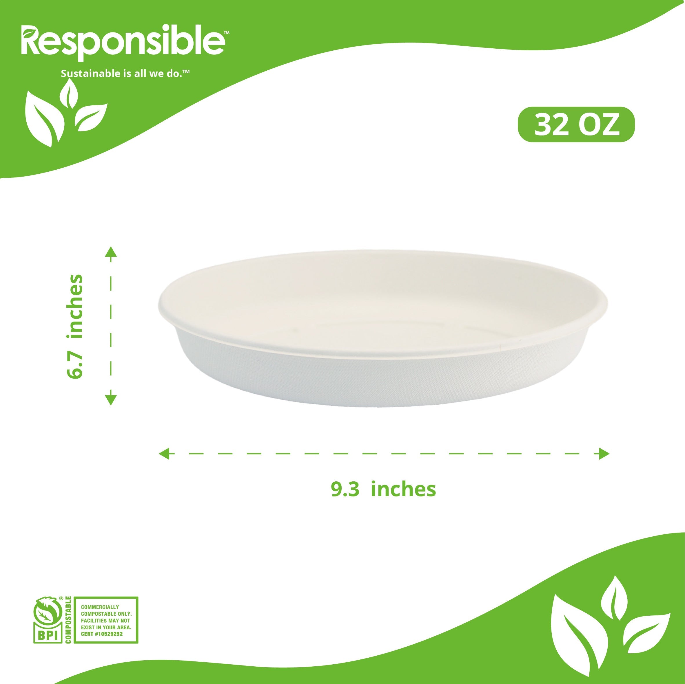 Compostable 32 oz Oval Bowls White