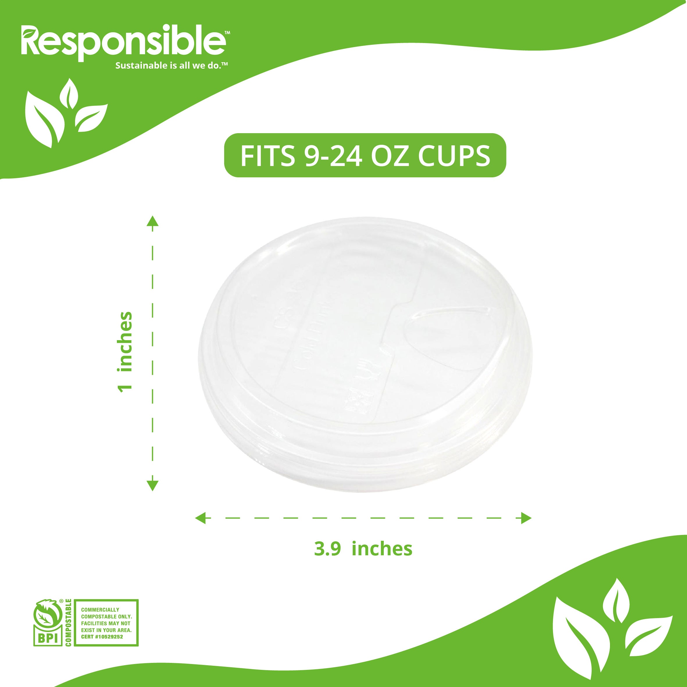 Compostable Sip Lids for 9-24 oz Clear Cold Cups