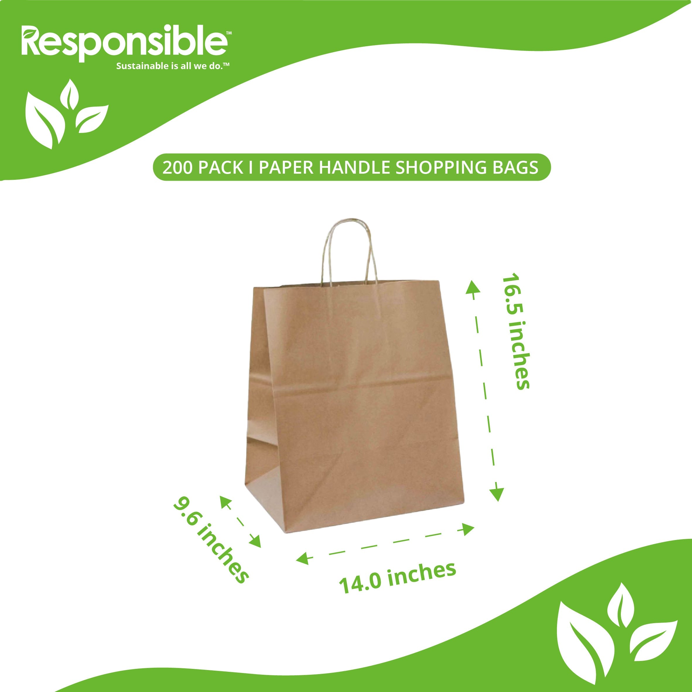 14 x 16.5 x 9.6 inch Paper Handle Shopping Bag