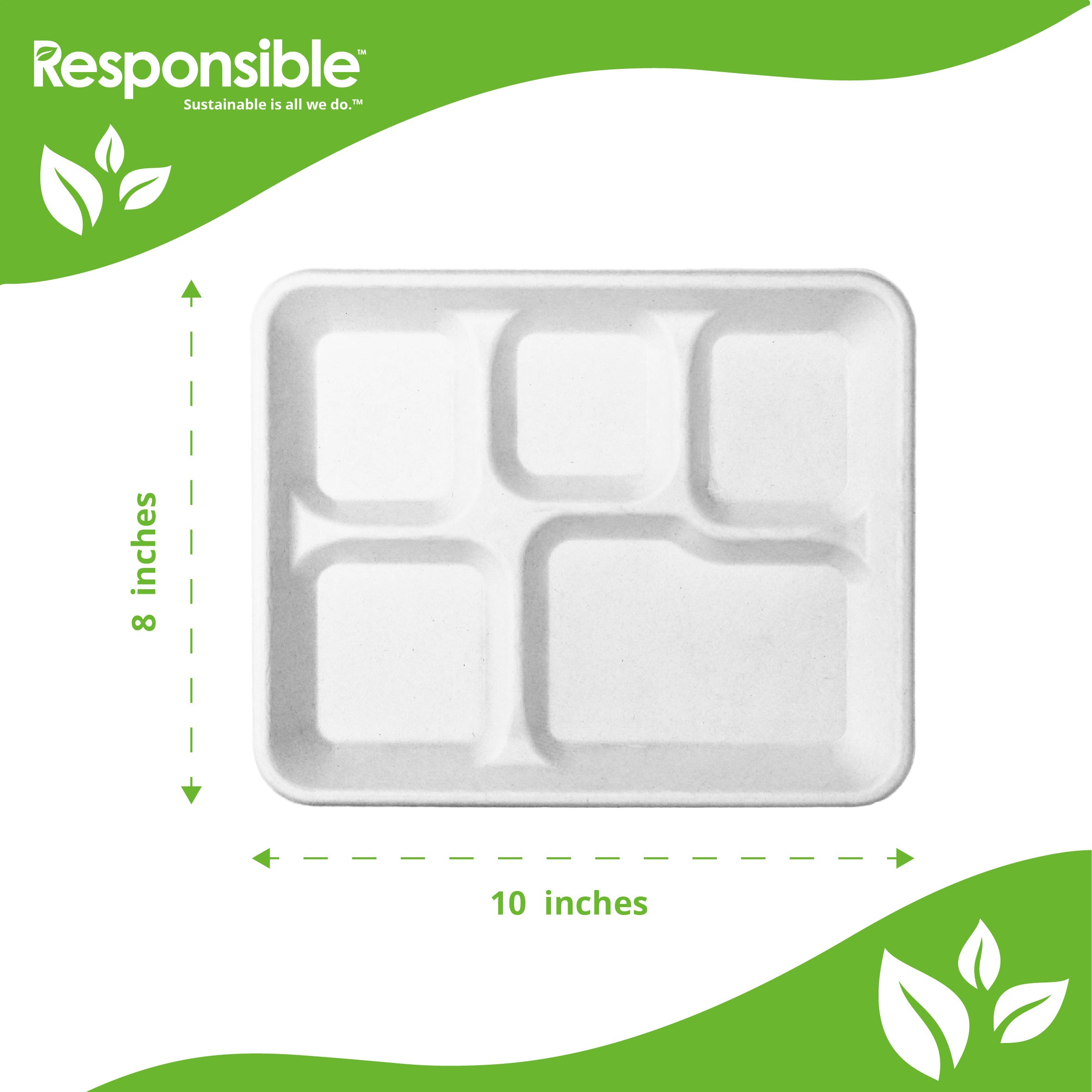 Compostable 5-Compartment Food Trays Molded Fiber White