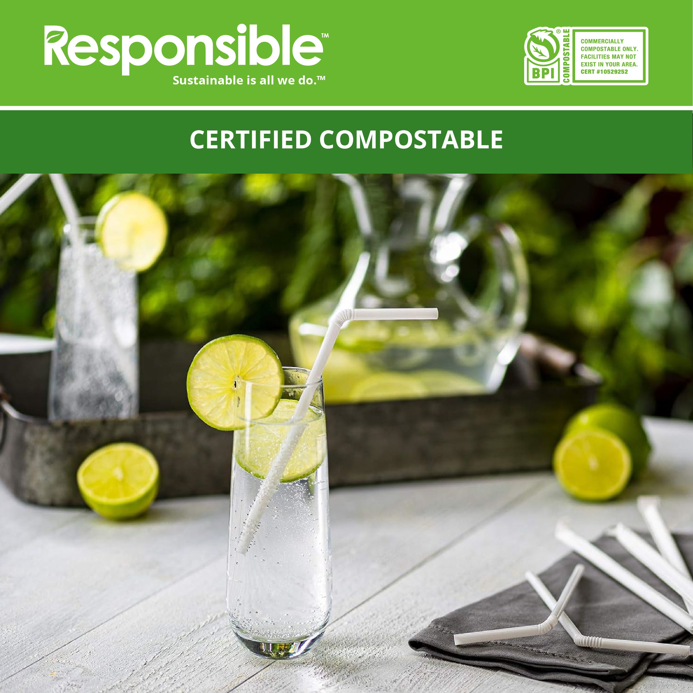 Compostable 7.75 Inch Flexible Drinking Straws
