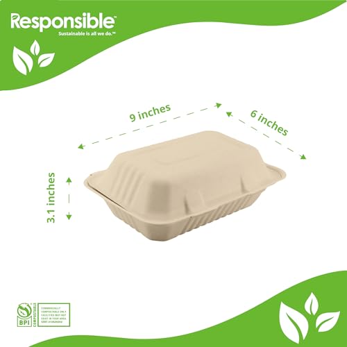 Compostable 9 x 6 inch Molded Fiber Hinged Containers Brown