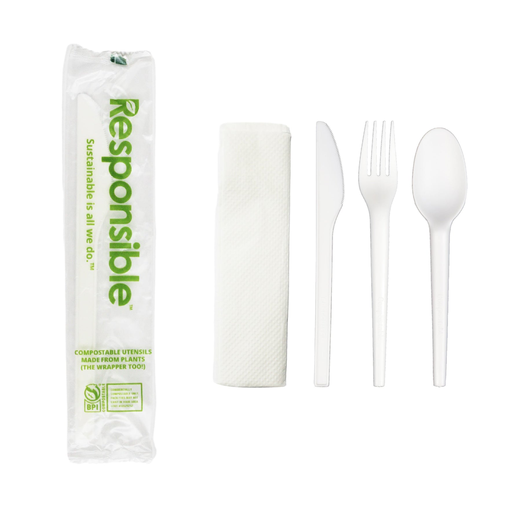 Compostable Cutlery Kits (Fork, Knife, Spoon, Napkin) – Responsible ...
