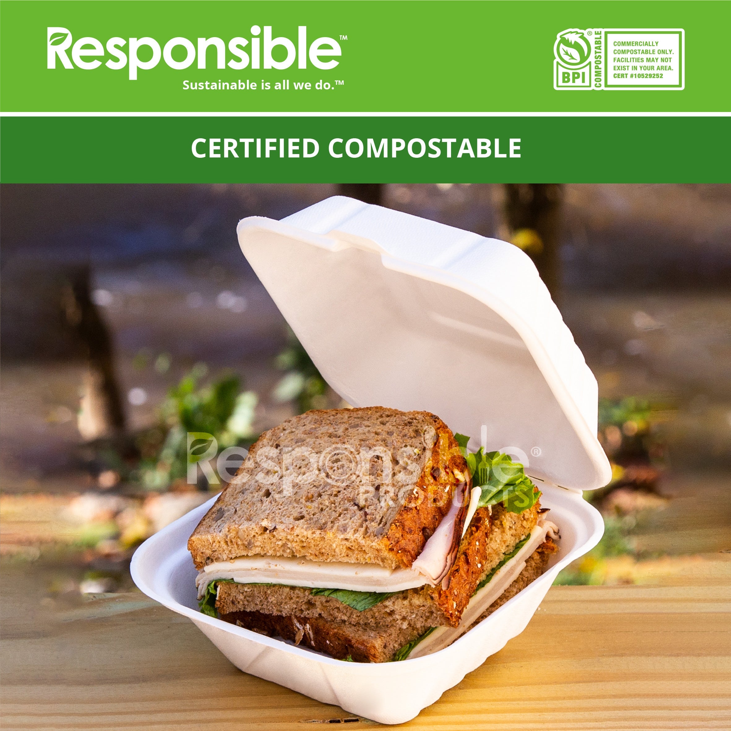 Compostable 5 x 5 inch Molded Fiber Hinged Containers White