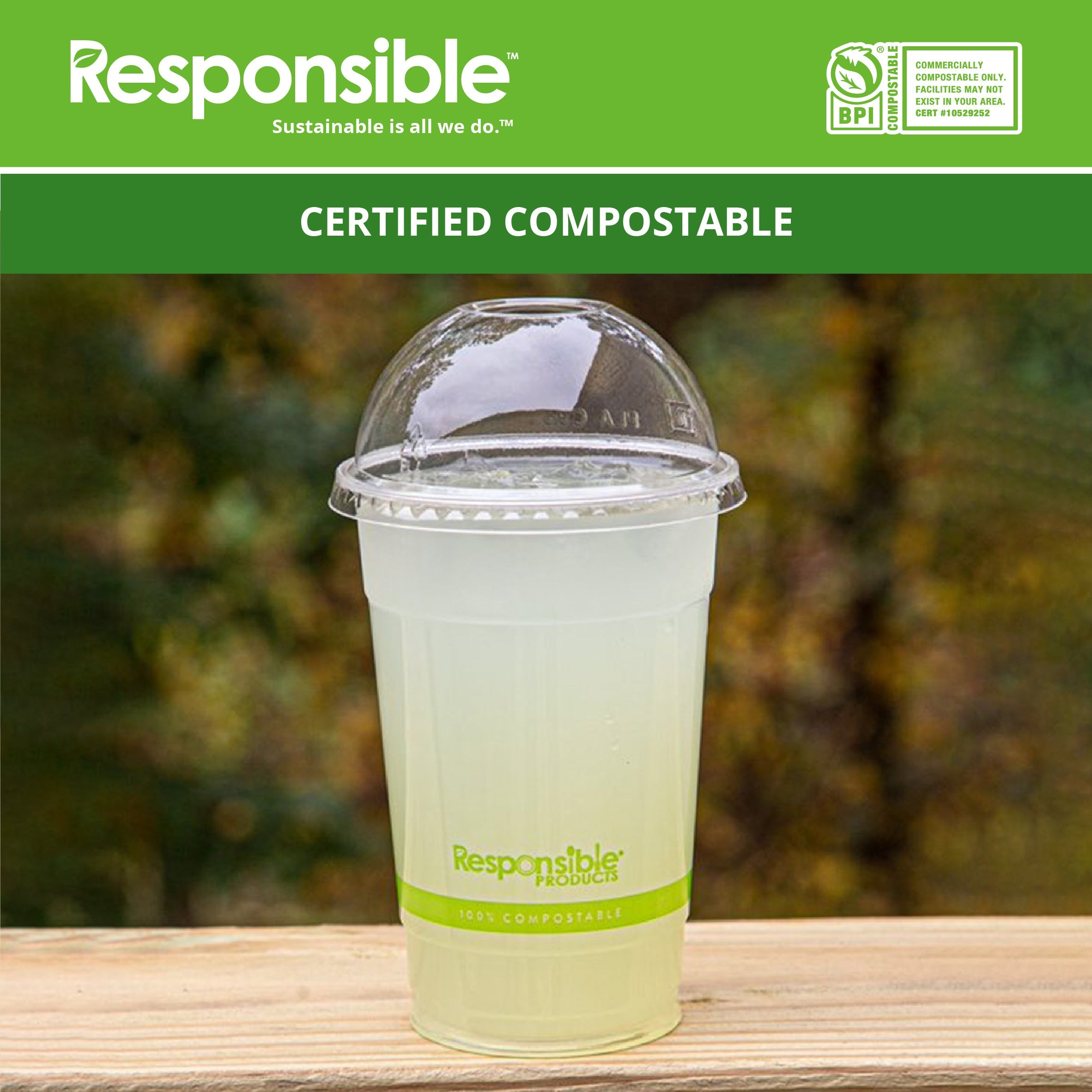 Compostable Dome Lids for 32 oz Clear Cold Cups