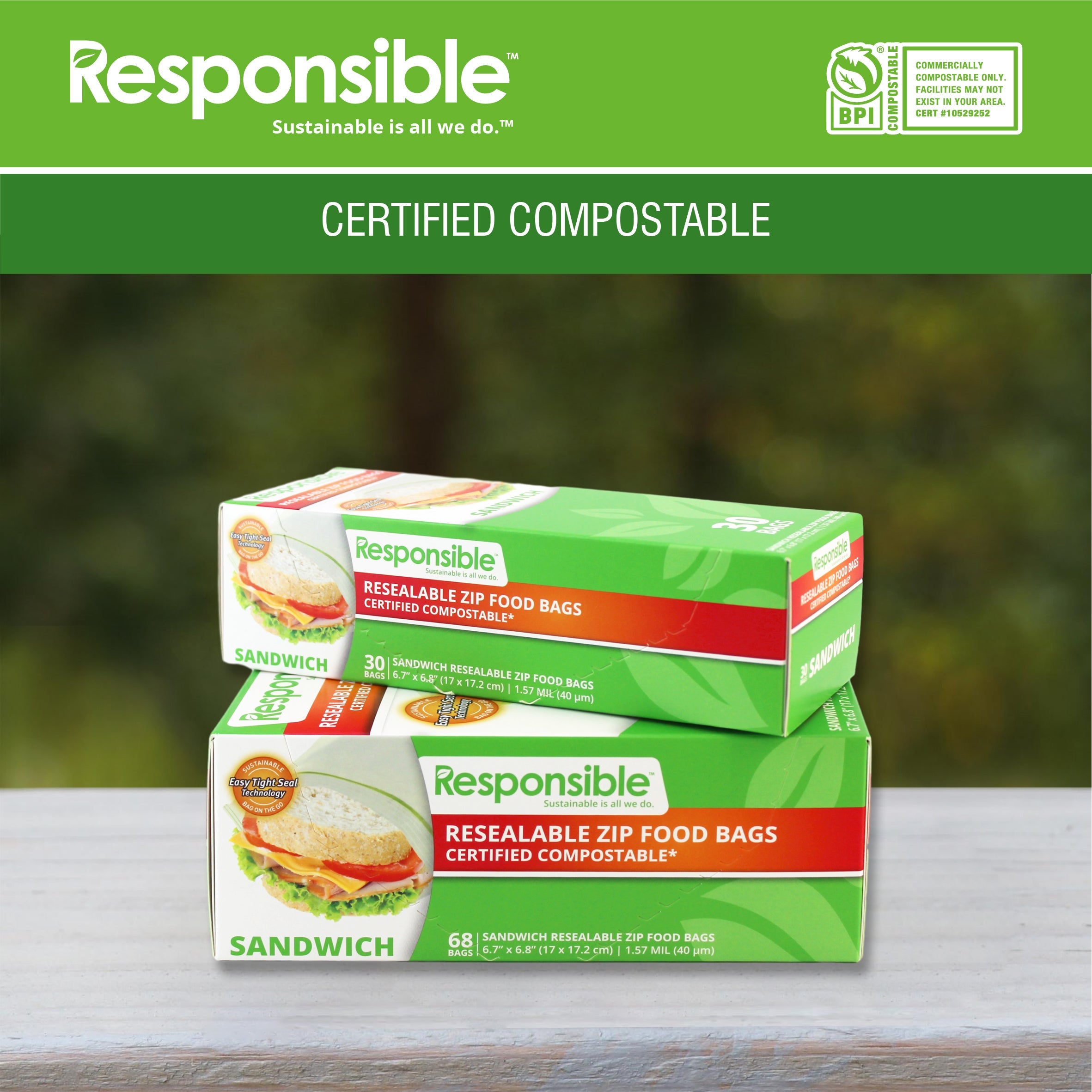 Compostable Sandwich Resealable Zip Bag
