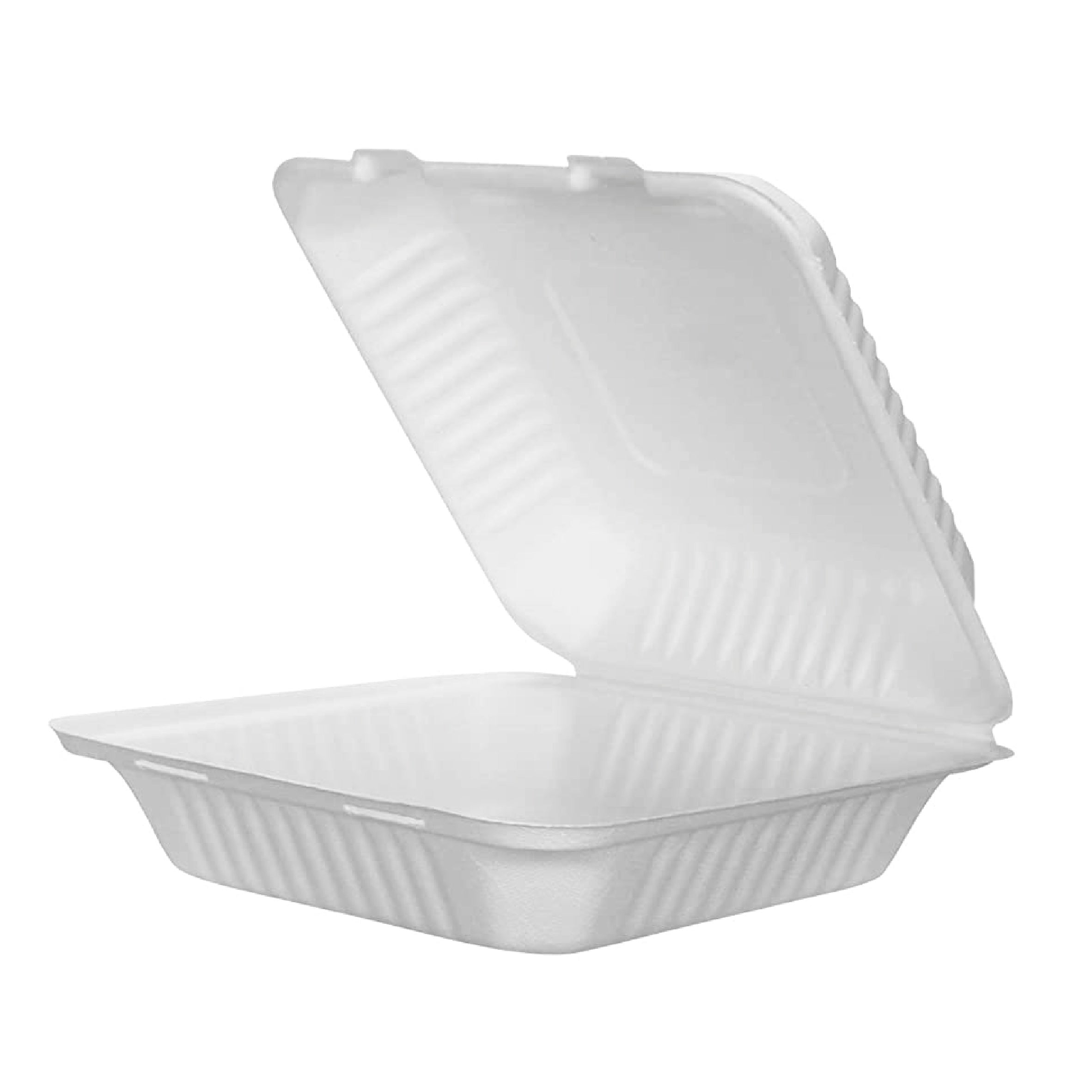 Compostable 9 inch Molded Fiber Hinged Containers White