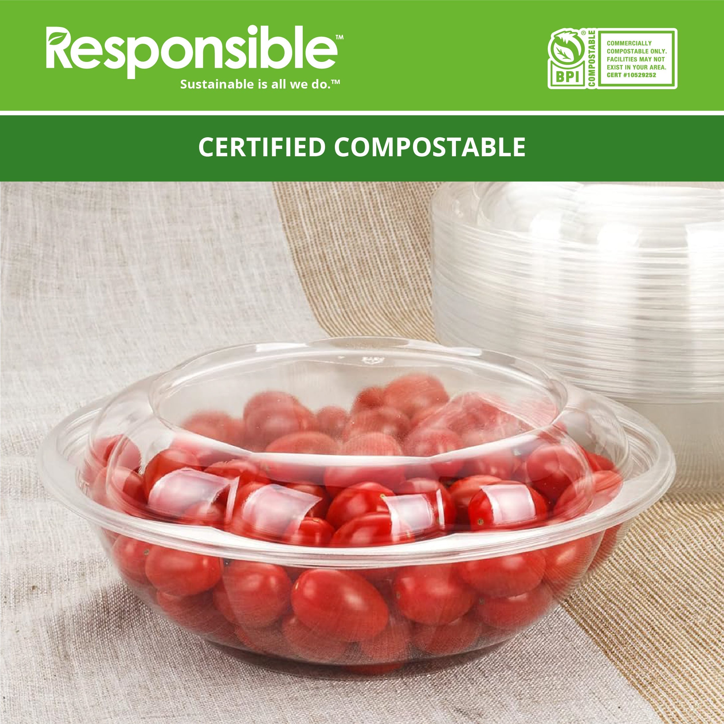 Compostable 18 oz Clear Round Salad Bowls