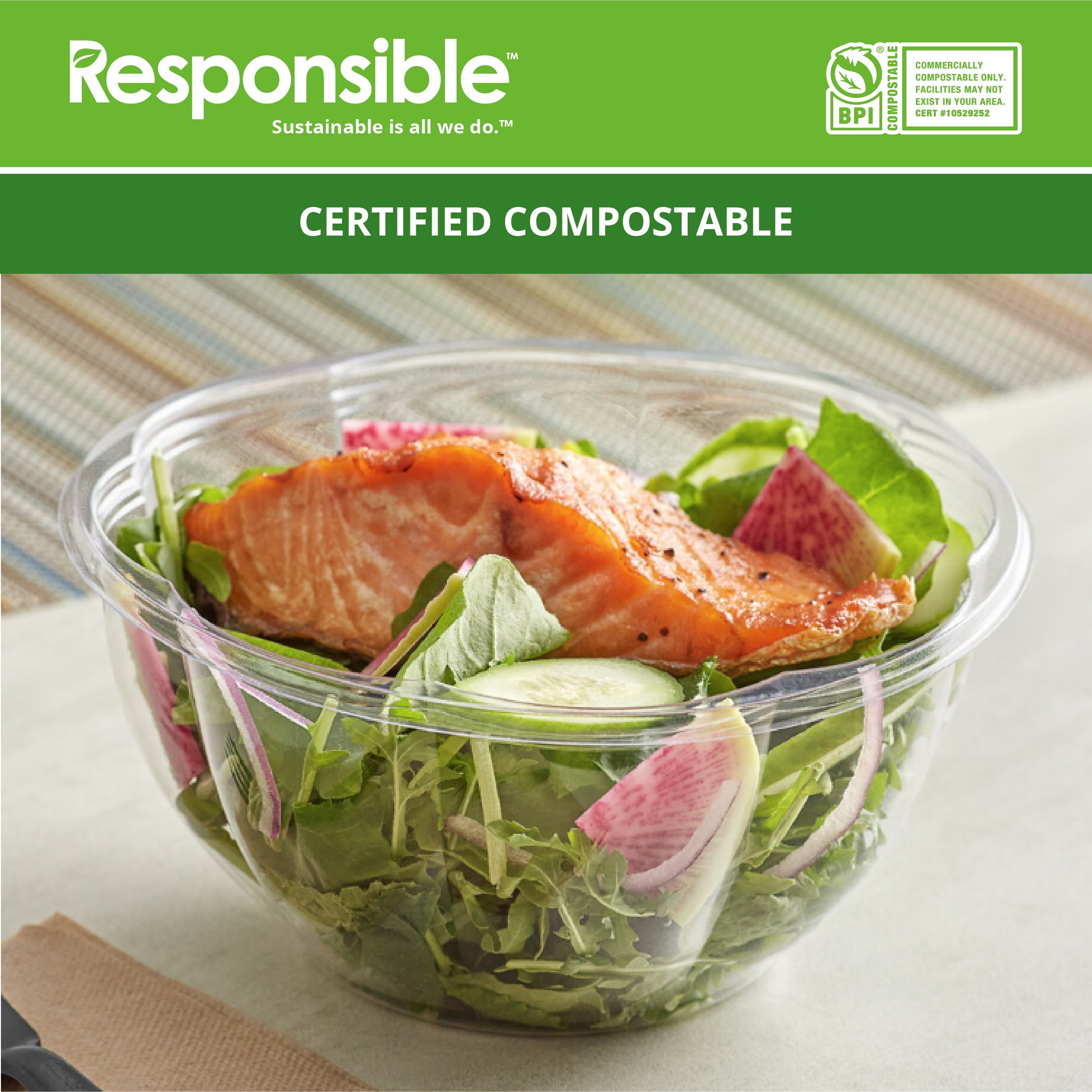 Compostable 32 oz Clear Round Salad Bowls