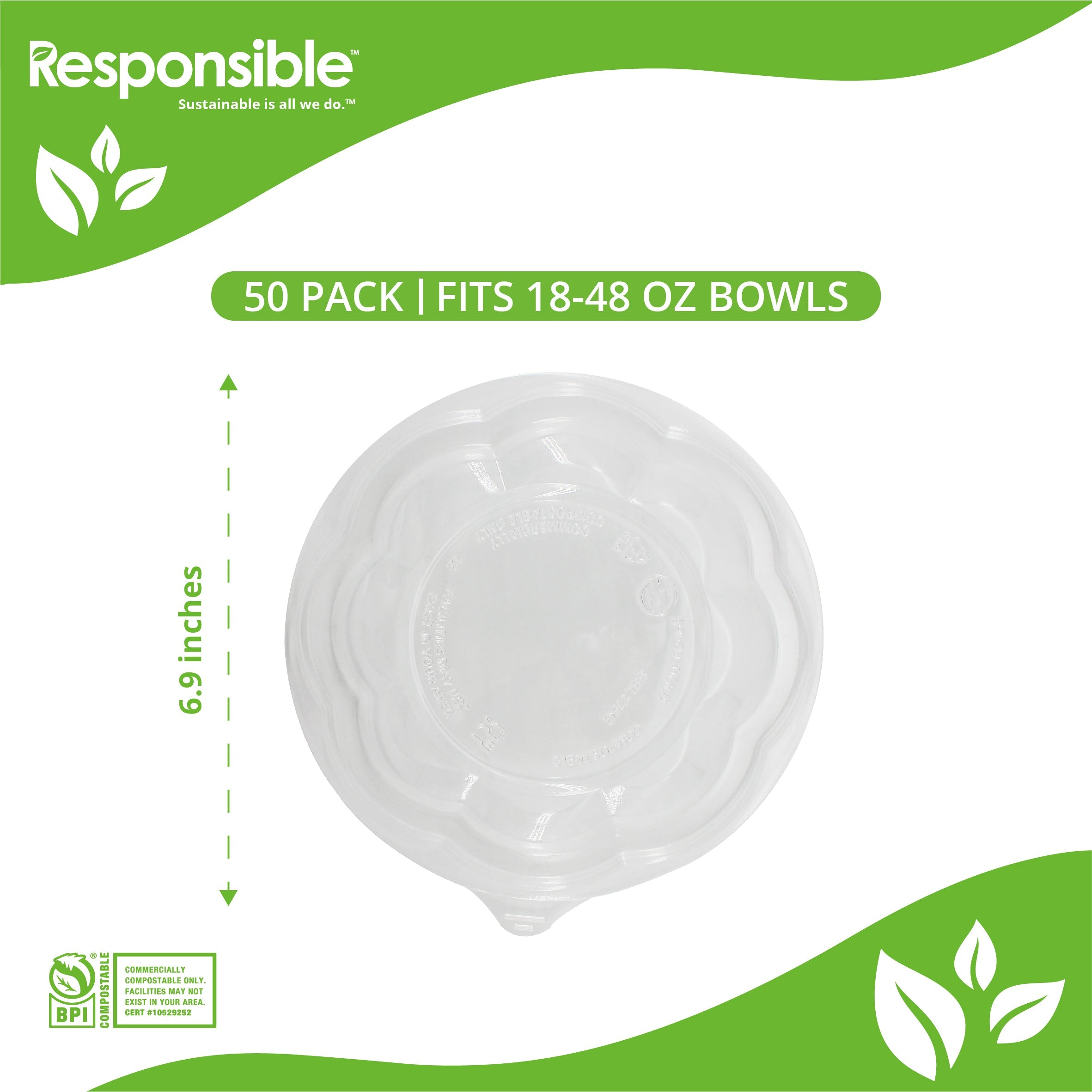 Compostable Lids for 18-48 oz Clear Round Salad Bowls