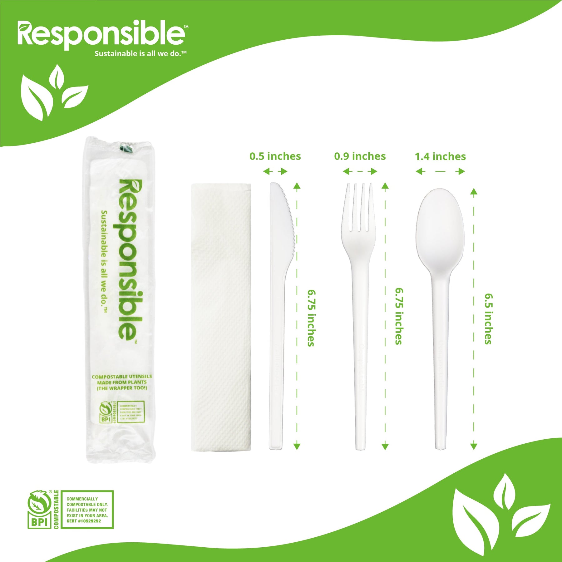 Compostable Cutlery Kits (Fork, Knife, Spoon, Napkin) – Responsible ...