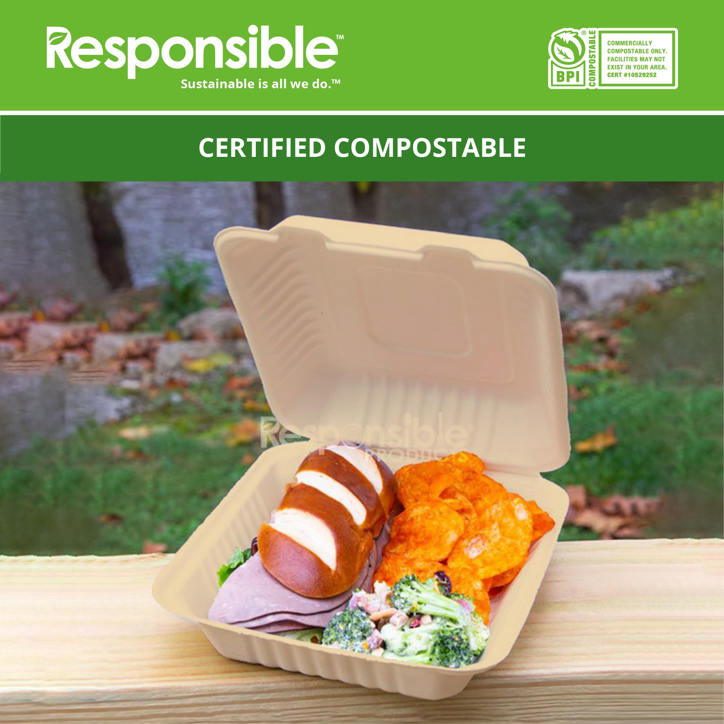 Compostable 8 inch Molded Fiber Hinged Containers Brown – Responsible ...