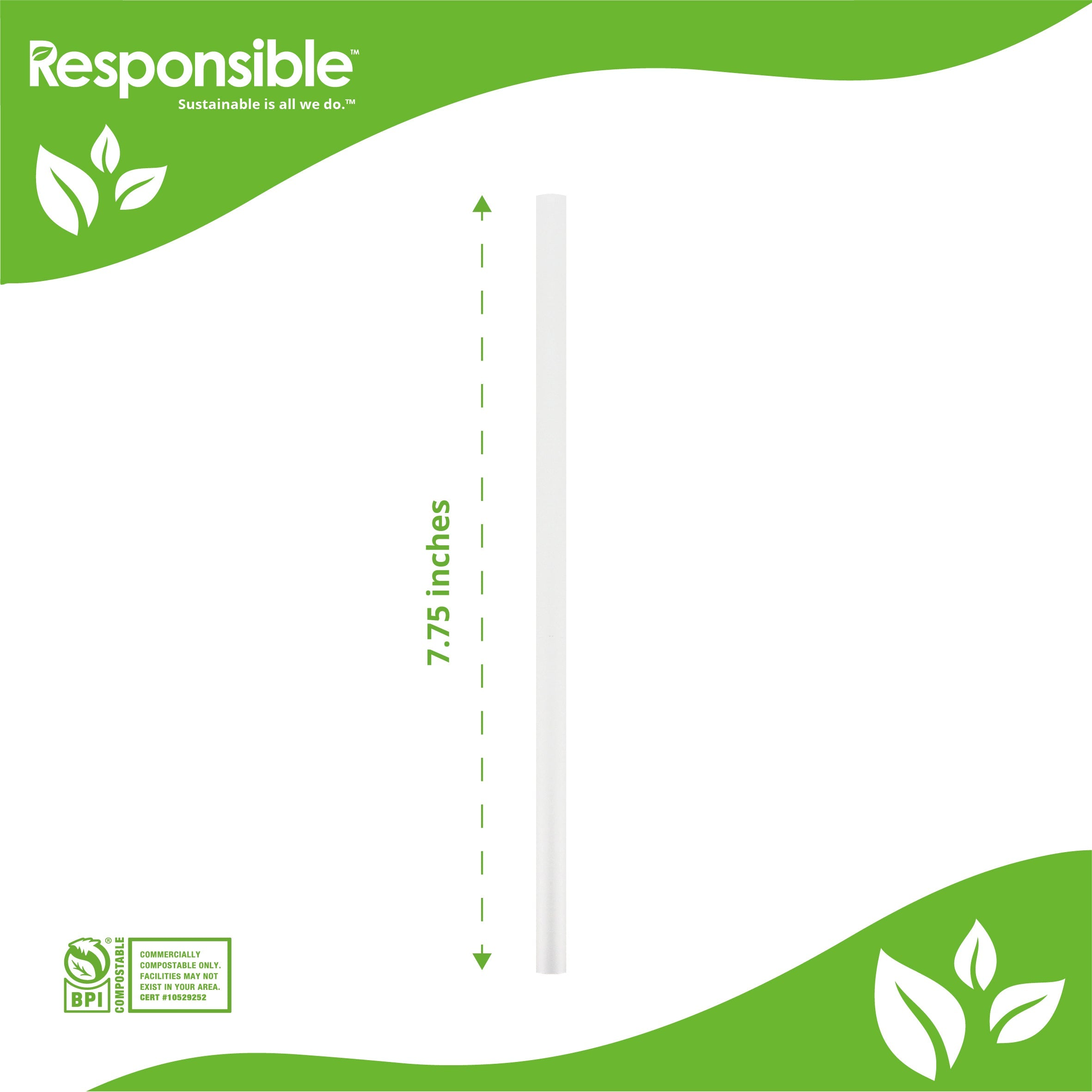 Compostable 7.75 Inch Strainght Drinking Straws Individual Wrapped