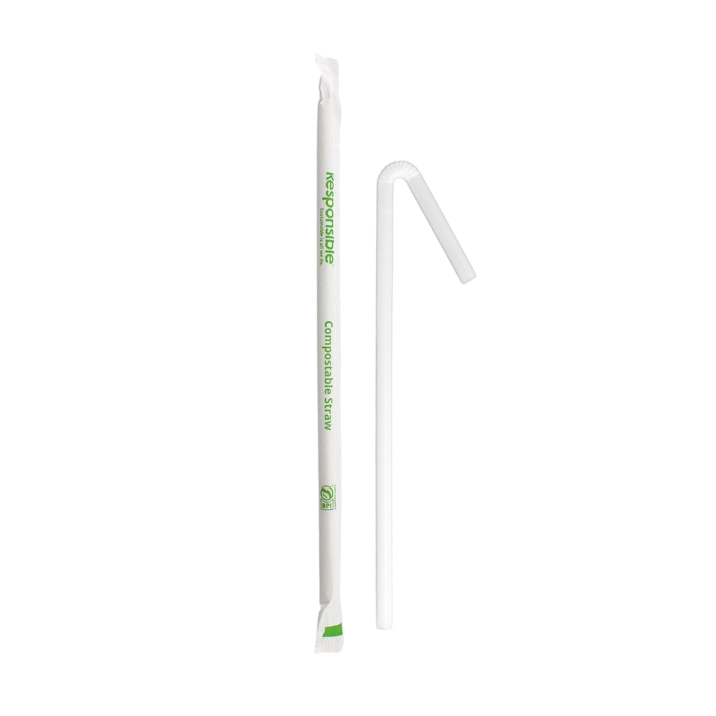 Compostable 7.75 Inch Flexible Drinking Straws Individual Wrapped