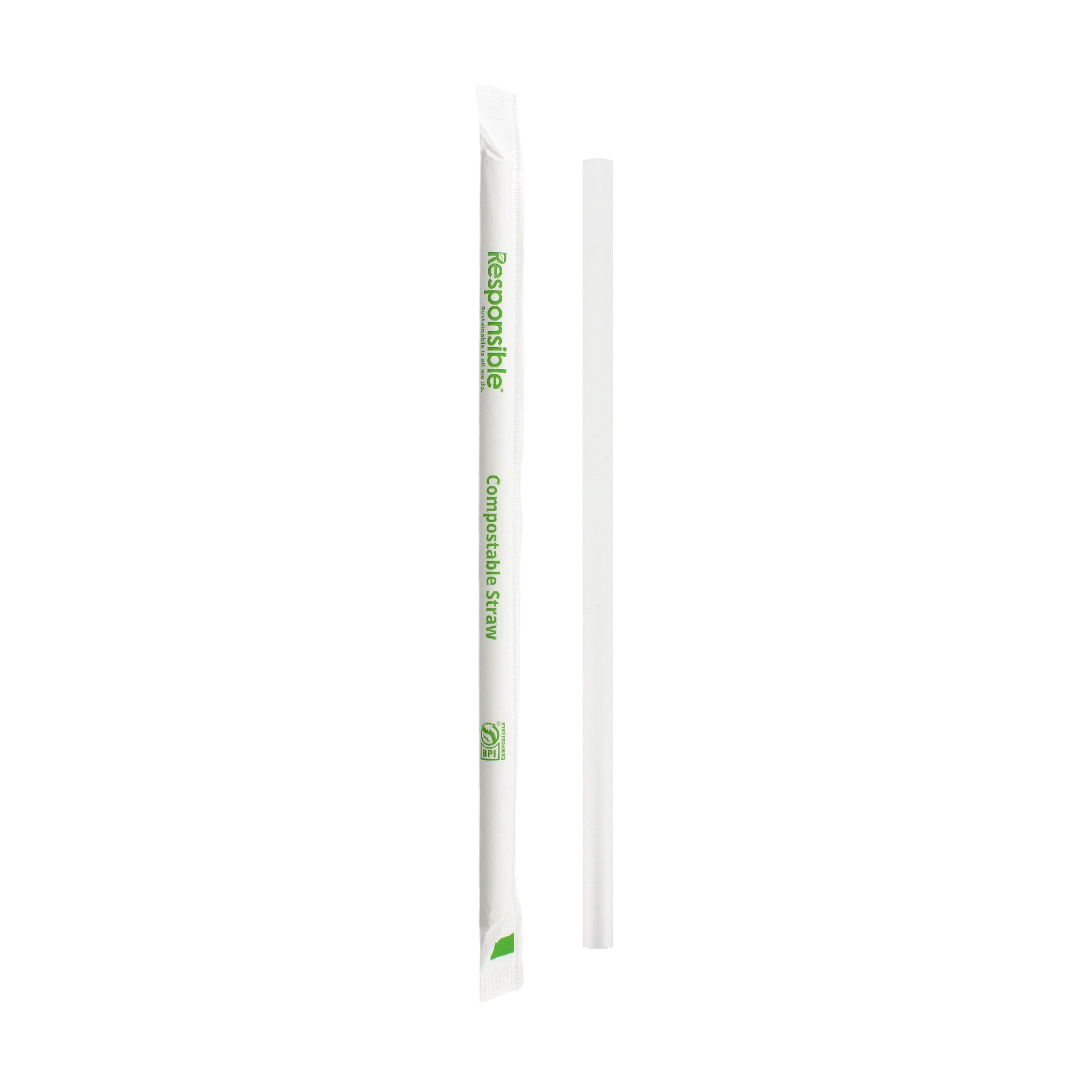 Compostable 7.75 Inch Strainght Drinking Straws Individual Wrapped